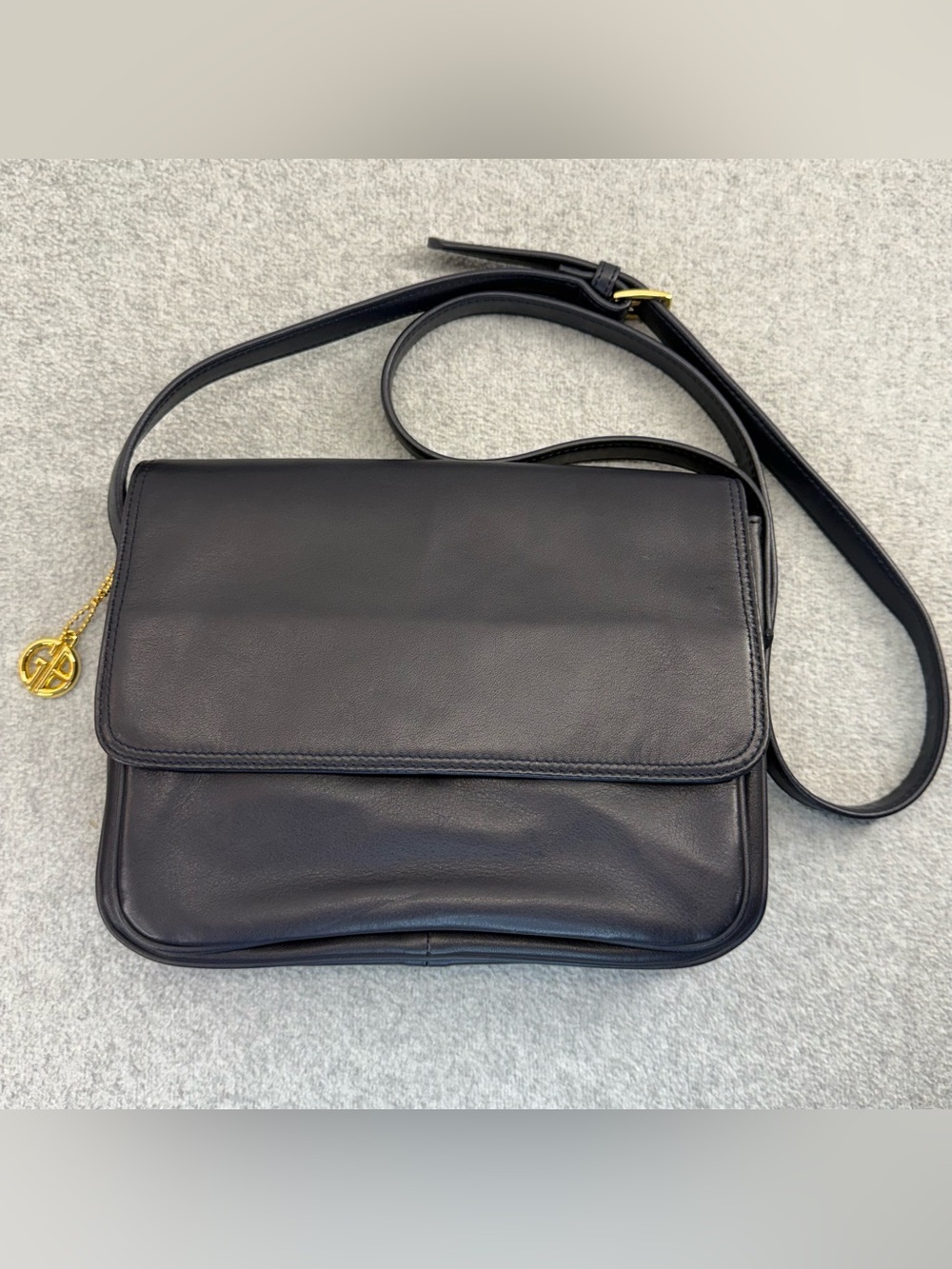 Giani Bernini Leather Soft Shoulder Crossbody Bag Navy Blue Adjustable Strap